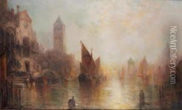 Venetian Canal Oil Painting - Lucien Whiting Powell