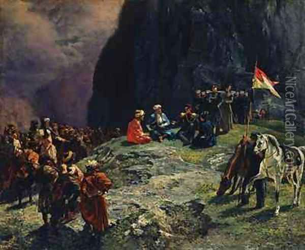 The Meeting of General Kluke von Klugenau and Imam Shamil in 1837 Oil Painting - Grigori Grigorevich Gagarin