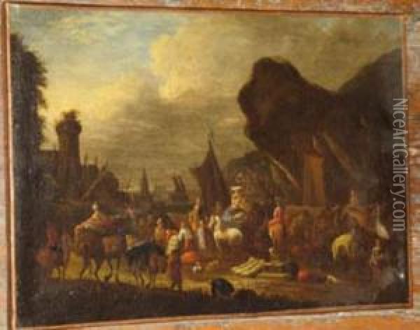 Harbour Trade Scene Oil Painting - Adriaen Van Der Kabel