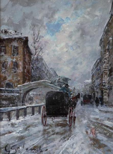 Milano Sotto La Neve Oil Painting - Giuseppe Solenghi