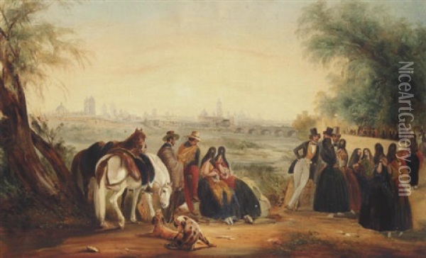 Figures By A River, Lima Beyond Oil Painting - Johann Moritz Rugendas