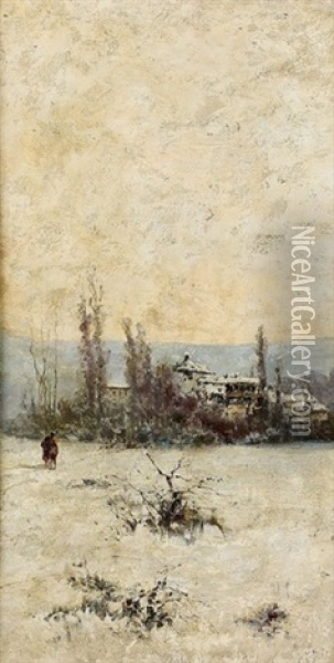 Winterliche Landschaft (+ Another Similar; Pair) Oil Painting - Eugenio Gignous