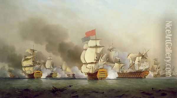 Vice Admiral Sir George Ansons 1697-1762 Victory off Cape Finisterre, 1749 Oil Painting - Samuel Scott