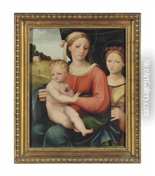 The Madonna With Child With Saint Philomena(?) Oil Painting - Innocenzo di Pietro (da Imola) Francucci