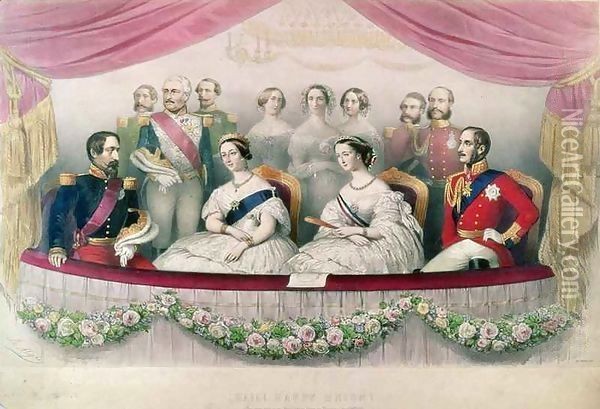 Hail Happy Union, the State visit to the Royal Italian Opera by Queen Victoria, Prince Albert and the Emperor and the Empress of France Oil Painting - Marie Alexandre Alophe