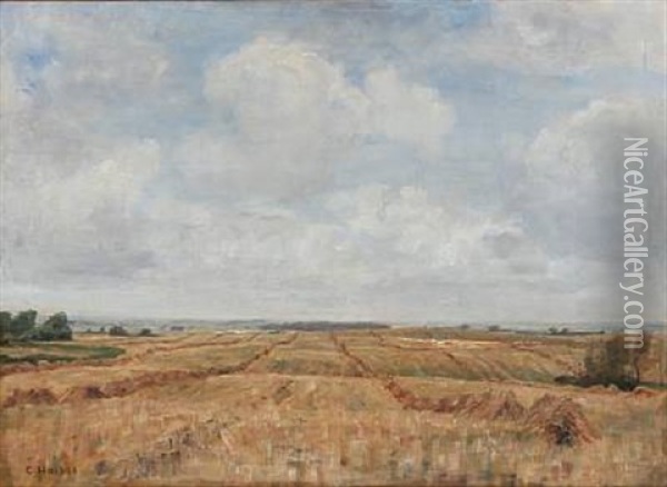 Danish Harvest Landscape Oil Painting - Carl Vilhelm Holsoe