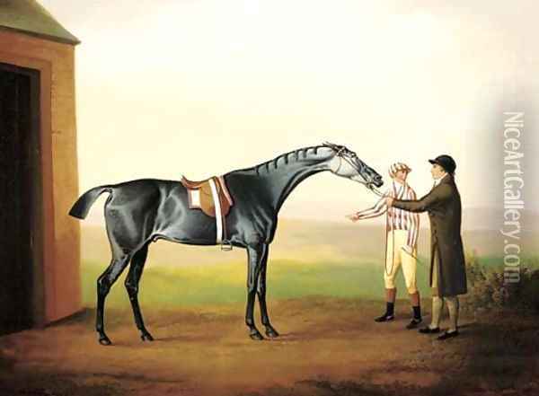 Racehorse with jockey and groom Oil Painting - Daniel Clowes