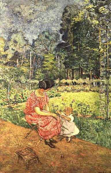 Woman and Child in a Garden (2) Oil Painting - Jean-Edouard Vuillard