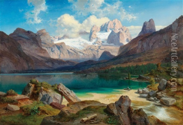Lake Gosau With A View Of The Dachstein Massif Oil Painting - August Albert Zimmermann