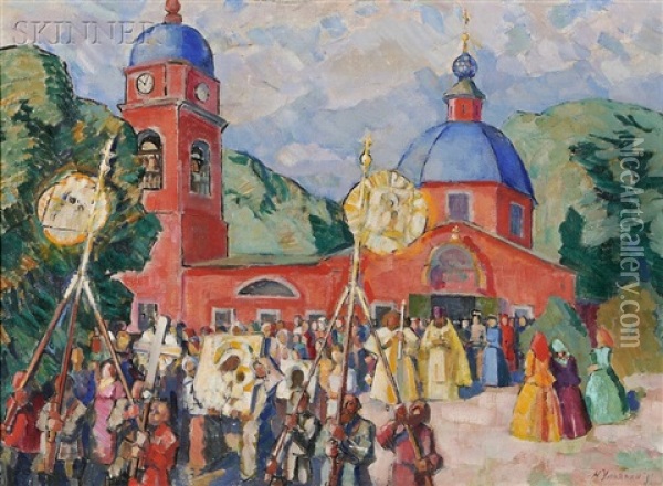 Religious Feast Oil Painting - Nikolai Pavlovich Ul'yanov