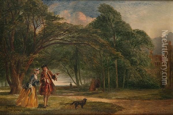 Figures In Historical Dress In An Avenue Oil Painting - James Digman Wingfield
