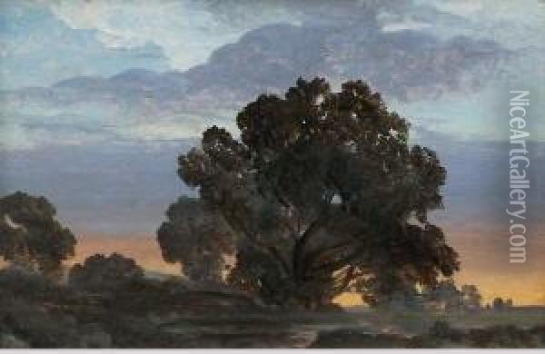 Abendstimmung In Baumbestandener Landschaft Oil Painting - Albert Franz Venus