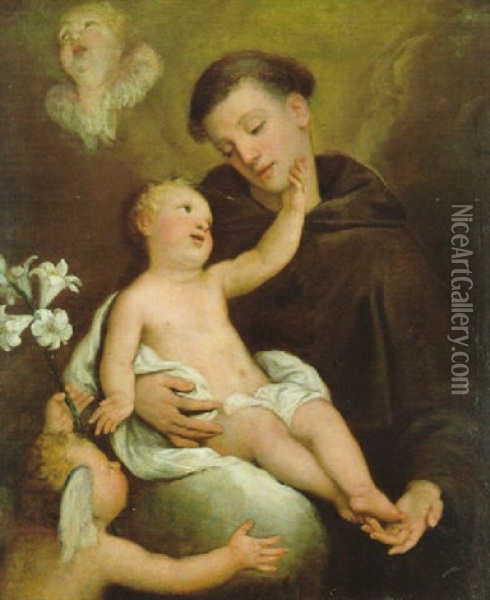 Sant'antonio Con Il Gesu Bambino Oil Painting - Gregorio Lazzarini
