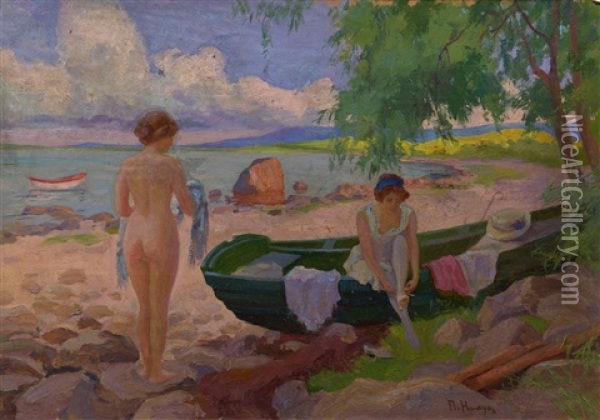 On The Beach Oil Painting - Peter Alexanrovitch (Pierre) Nilouss