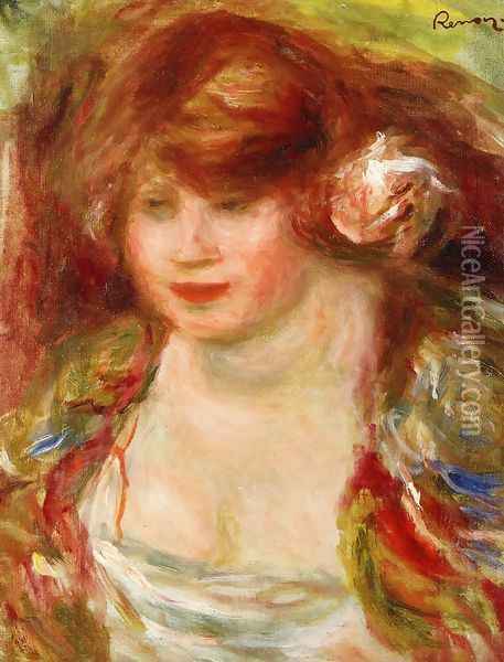Woman Wearing A Rose Andree Oil Painting - Pierre Auguste Renoir