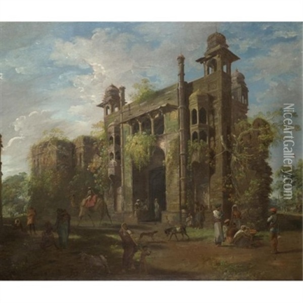 View Of The Gate Of The Lal Baghanglo-indian Paintings And Miniatures Oil Painting - Robert Home