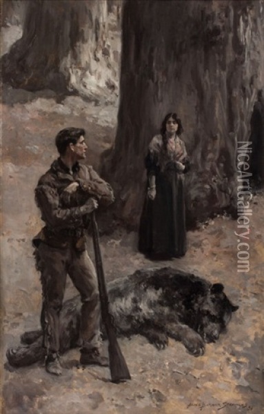 The Bear Hunter Oil Painting - Alice Barber Stephens