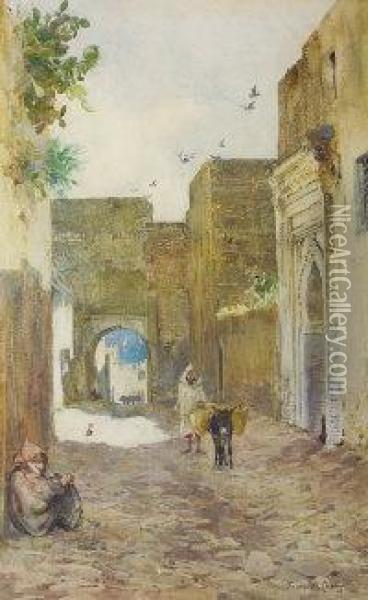 A Bazaar In Tangier (1887) And A Street In Tangier Oil Painting - Fanny W. Currey