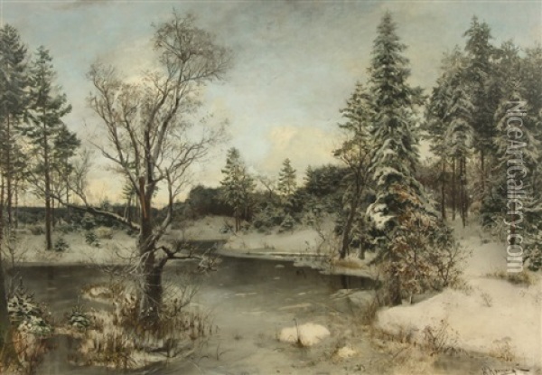 River In The Winter Forest Oil Painting - Konstantin Yakovlevich Kryzhitsky