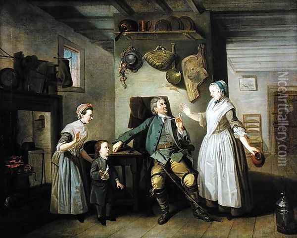 David Garrick and Mary Bradshaw in The Farmers Return by David Garrick, c.1762 Oil Painting - Johann Zoffany