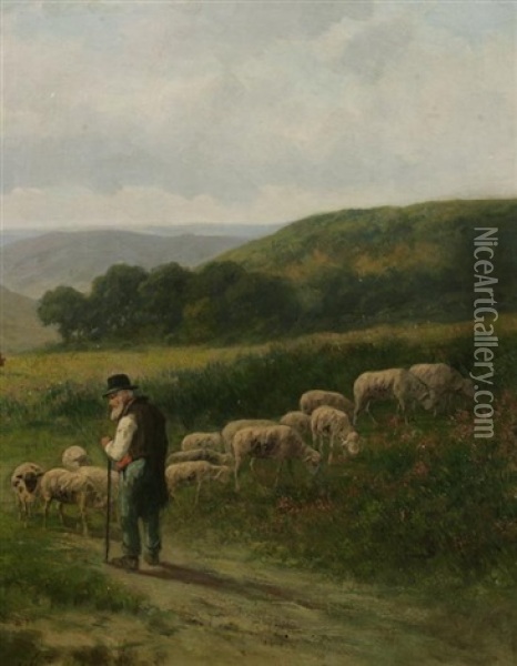 Shepherd In The Meadow Oil Painting - Charles Emile Jacque