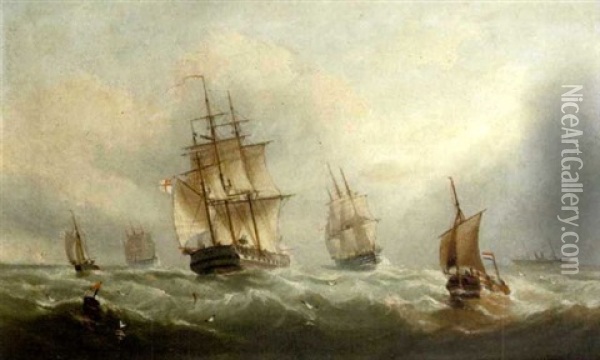 Warships Passing In The Channel Oil Painting - William Daniel Penny