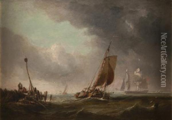 Shipping Vessels In A Swell Oil Painting - Edwin Hayes