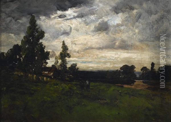 A Pastoral Landscape With Figures By A Cottage Oil Painting - William Keith