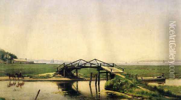 An Old Bridge on the Morris Canal Near Greenville, N. J. Oil Painting - Robert J. Pattison