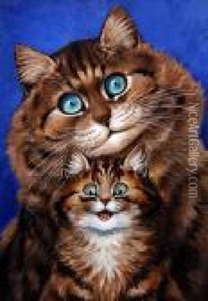 Mother And Child Oil Painting - Louis William Wain
