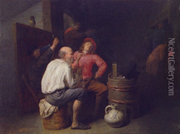Peasants Smoking And Drinking In An Inn Oil Painting - David Ryckaert III