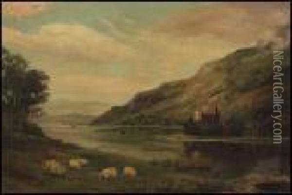 Grazing Sheep Along The River Oil Painting - Samuel Bough