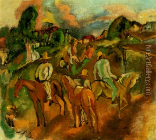 Scene Cubaine Aux Cavaliers Oil Painting - Jules Pascin