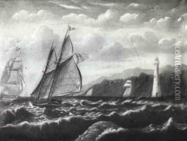 Coastal View With Sailing Vessels And Lighthouse Oil Painting - Thomas Chambers