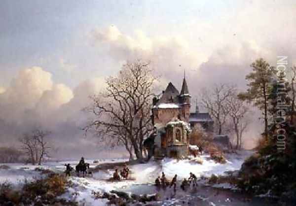 Winter Landscape with Skaters Oil Painting - Frederick Marianus Kruseman
