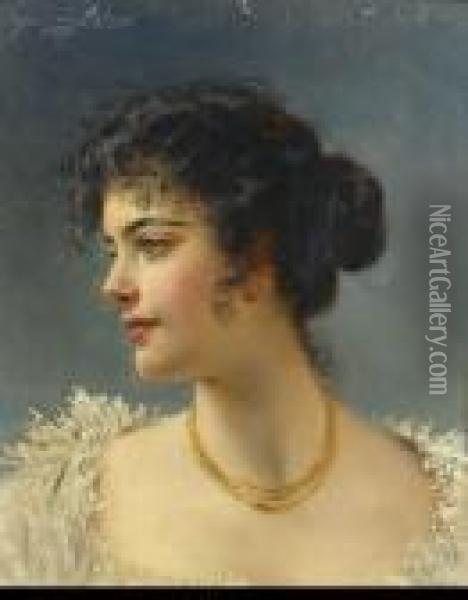 Portrait De Femme Au Collier Oil Painting - Eugene de Blaas