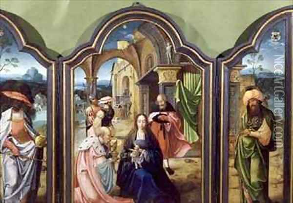 The Adoration of the Kings the Two Wings Depicting Melchior and the Negro King Balthazzar and the Central Panel Caspar Oil Painting - Jan van Doornik