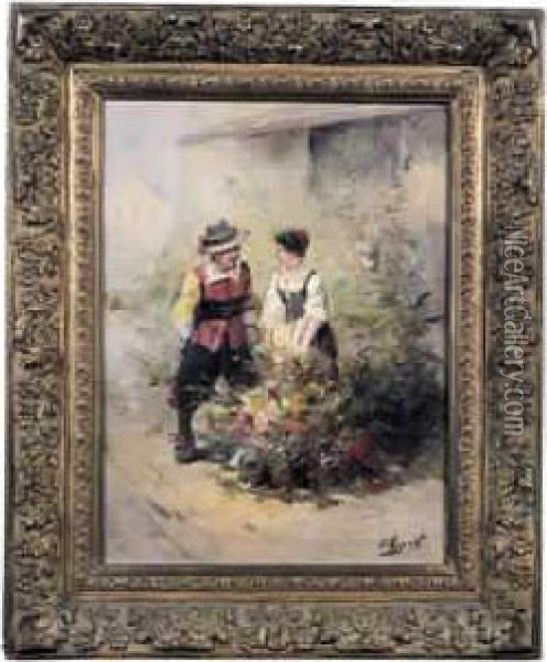 Mousquetaire Et La Marchande De Fleurs Oil Painting - Eugene Appert