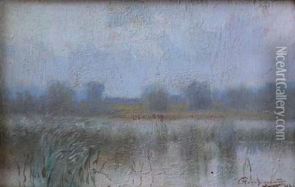 Paysage Au Lac (1921) Oil Painting - Marceli Harasimowicz