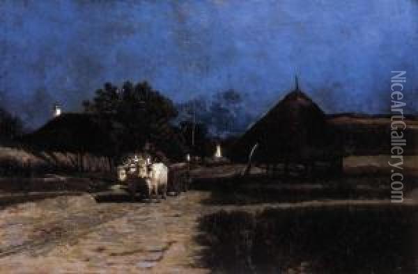 Night In The Village Oil Painting - Gyula Julius Agghazy /