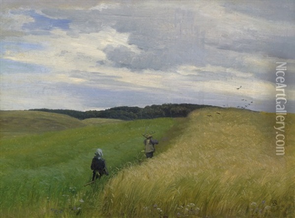 Himmel Mit Regenwolken Am Erntetag Oil Painting - Edvard Frederik Petersen