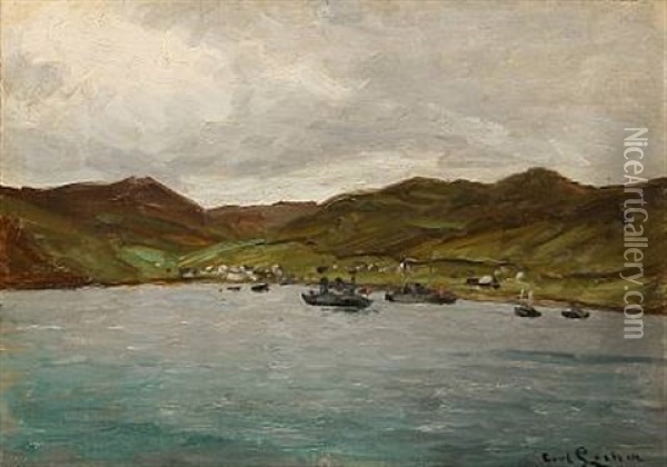 Coastal Scene With Ships In A Bay Oil Painting - Carl Ludvig Thilson Locher