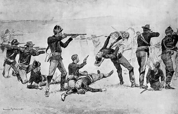 The Opening of the Fight at Wounded Knee Oil Painting - Frederic Remington