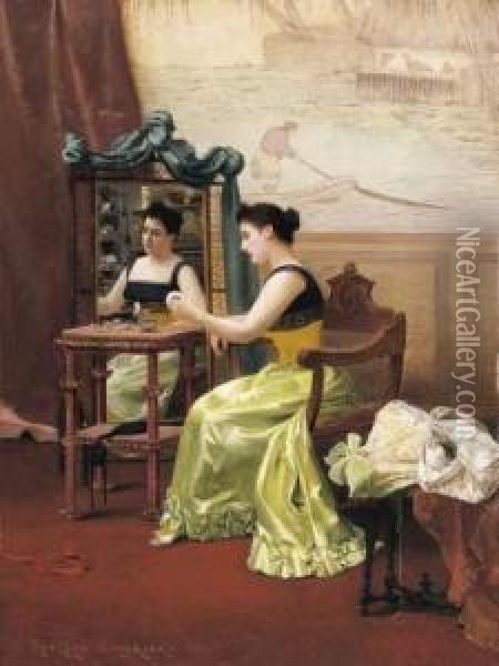 Jeune Femme A Sa Toilette Dans Un Interieur Oil Painting - Georges Croegaert