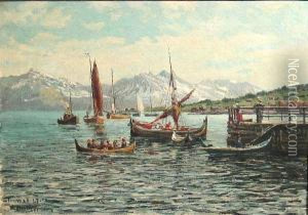 A View Of Tromso, Norway Oil Painting - Heinrich Petersen-Flensburg