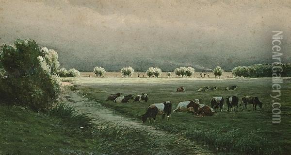 Cattle In A Rural Landscape Oil Painting - Pieter Louis Hoedt