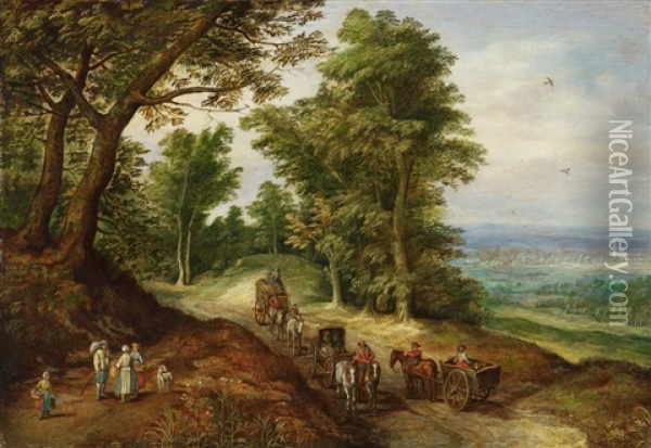 Landscape With Carts And Figures Oil Painting - Peter Gysels