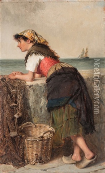 Fisherwoman At Wall Oil Painting - Haynes King