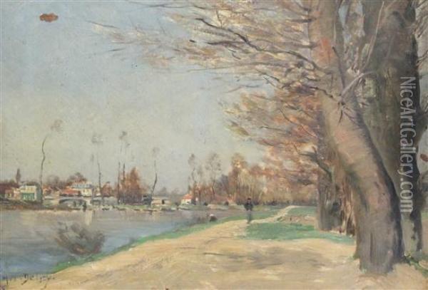 Figures On A Riverbank Oil Painting - Hippolyte Camille Delpy