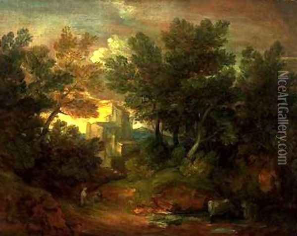 Woody Landscape with Building Oil Painting - Thomas Gainsborough